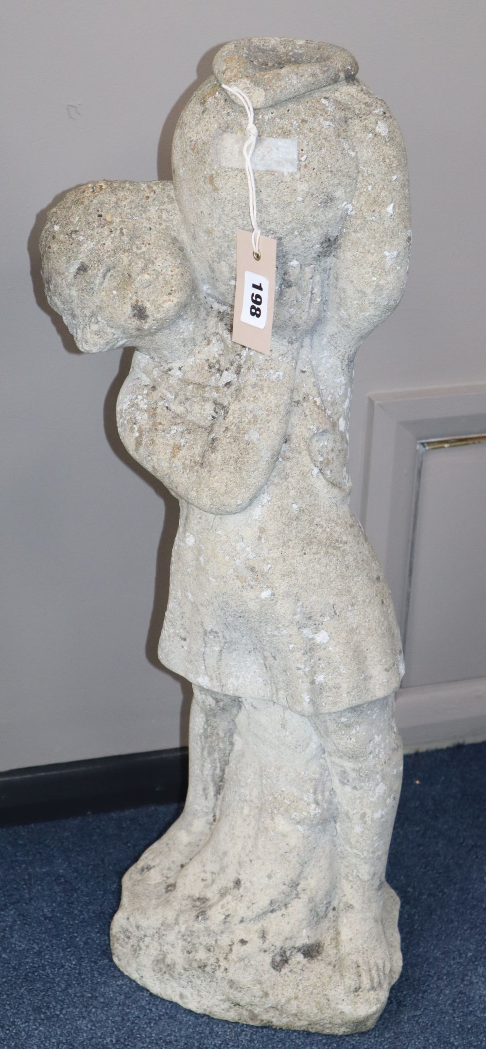 A reconstituted stone garden figure of a girl with a water pitcher, H.69cm